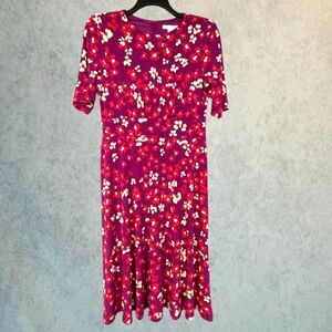 London Times Midi Dress Womens Small Petite Purple Floral A Line Flare Dress